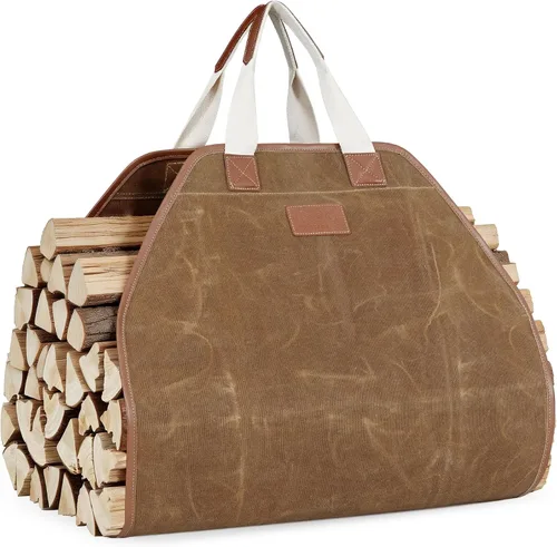 Vista 10 de INNO STAGE Bolsa de lona para troncos, bolsa de madera duradera, accesorios para estufas de chimenea, soporte de leña extra grande con asas