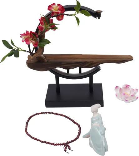 Vista 6 de Portaincienso de flujo inverso con luz LED y Begonia, quemador de incienso de estilo chino de cerámica para mujer, perfecto para relajarse