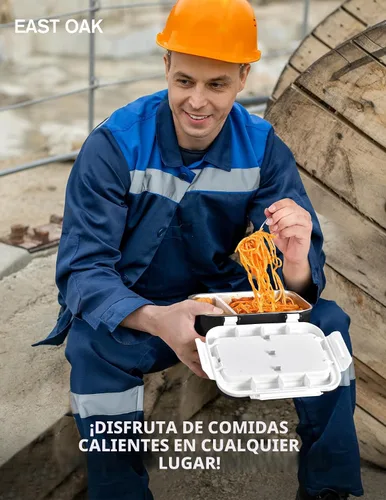 Vista 7 de EAST OAK Fiambrera eléctrica inalámbrica para adultos, lonchera calentada a pilas con calefacción automática, calentador de alimentos portátil