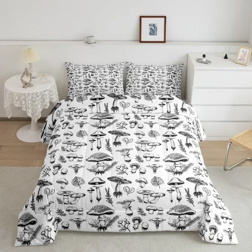 Vista 20 de Juego de edredón de champiñones para niños, tamaño individual, juego de ropa de cama romántica con sol, luna, cielo estrellado y galaxia, decoración