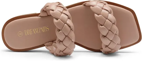 Vista 4 de DREAM PAIRS Sandalias trenzadas para mujer, con dos correas y punta cuadrada, elegantes para el verano