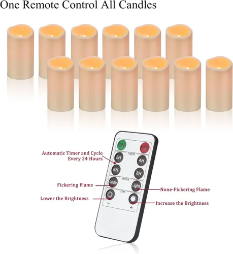 Vista 5 de wemarry Velas impermeables sin llama con control remoto, velas que funcionan con pilas para exteriores e interiores (D3 x A 6"), 12 piezas de velas