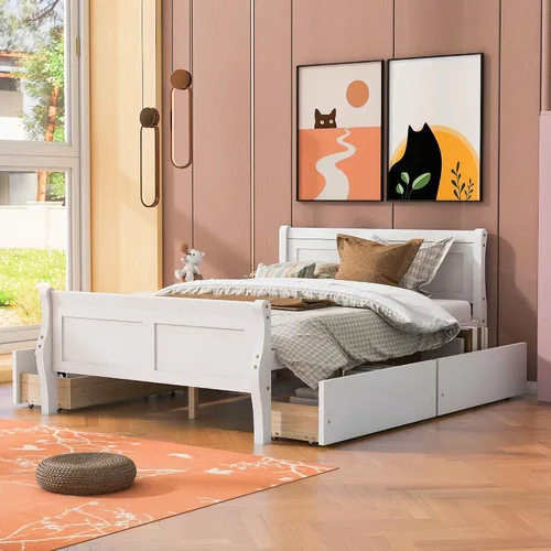 Vista 28 de Cama de plataforma de madera de tamaño individual con cabecera en forma de casa, soporte de listones de madera, para dormitorio de niños, niñas