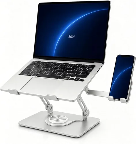 Vista 9 de 2-in-1 Laptop Stand with Phone Holder, 360° Swivel Laptop Riser for Desk Black