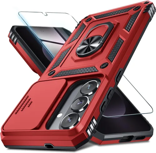 Vista 16 de Janmitta Compatible con Samsung Galaxy S24 FE Funda con Cubierta Deslizante Integrada para Lente de Cámara+Protector de Pantalla+Soporte de Anillo