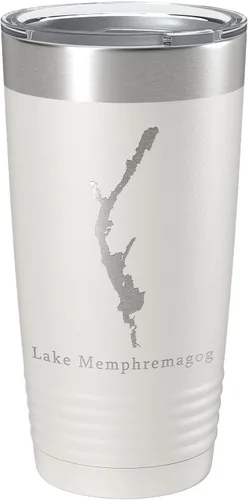 Vista 14 de Lake Memphremagog Map Tumbler Travel Mug Insulated Laser Engraved Coffee Cup Vermont Quebec 20 oz Black