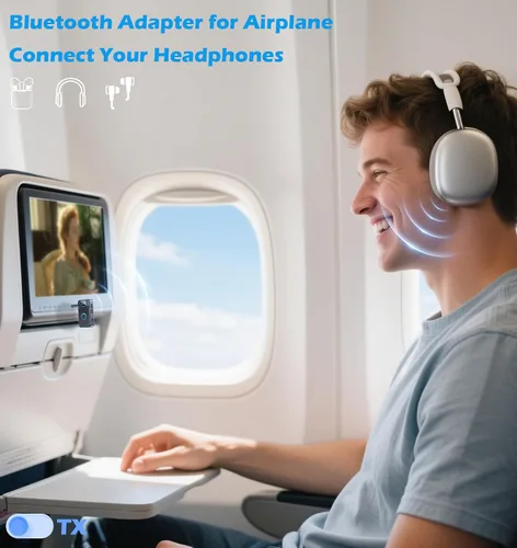 Vista 2 de KAIY Receptor transmisor Bluetooth 5.4 para avión y TV, adaptador de audio AUX Bluetooth de 0.138 in con pantalla LCD, kit manos libres