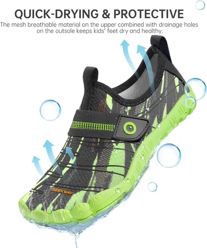 Vista 2 de SEEKWAY Zapatos de agua descalzos para niños, puntera ancha y zapatos de arena de secado rápido para niños pequeños para senderismo, natación