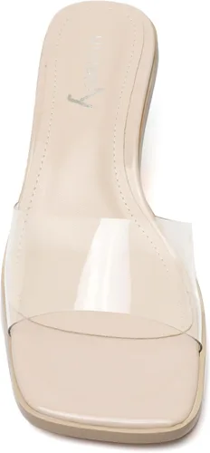 Vista 5 de vivianly Sandalias de tacón bajo para mujer, con punta abierta, cuadrada, tacones altos gruesos, sandalias de tacón sin cordones para fiestas