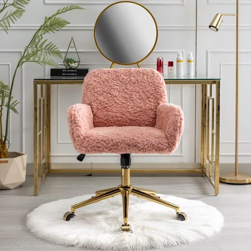 Vista 12 de Silla de oficina - Silla para el hogar y el tocador con base de metal dorado, diseño giratorio ajustable