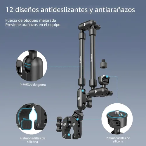 Vista 6 de SMALLRIG 22" Magic Arm Clamp, Overhead Phone Mount Holder Stand, Camera Arm Soporte flexible para cámara de escritorio, brazo articulado