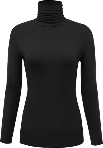 Vista 12 de AUHEGN - Camiseta de cuello alto con manga larga, ligera y ajustada para mujer, con cuello de tortuga (talla S-XXL)