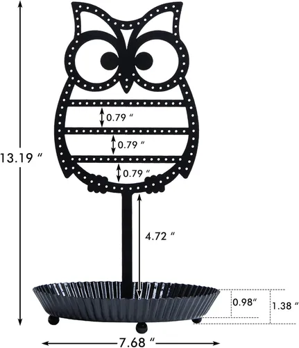 Vista 6 de NIKKY HOME Soporte organizador colgante de metal para joyas, árbol de mesa, búho, oreja, soporte de torre con bandeja para anillos para niñas