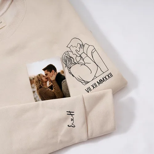 Vista 2 de Sudaderas con capucha personalizadas que diseñan el tuyo propio, retrato de camisa personalizado de la foto, fecha de aniversario para parejas
