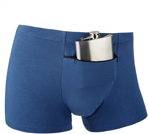 Vista 4 de Ropa interior de bolsillo para hombre con bolsillo frontal secreto, 2 paquetes (azul), Azul Patchwork
