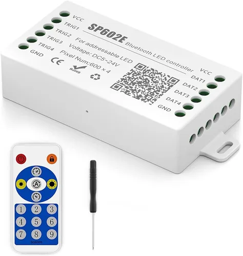 Vista 9 de BTF-LIGHTING WS2812B WS2811 1903 controlador Bluetooth SP601E con micrófono incorporado, música, doble salida de señal para tira de luces LED