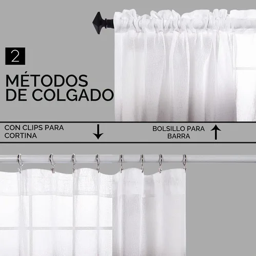 Vista 4 de KOUFALL Cortinas de ventana de baño para ducha, juego de 2 paneles de cortinas cortas transparentes en blanco y negro para cocina, dormitorio