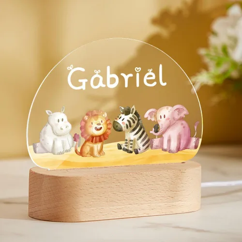 Vista 15 de VEELU Regalos personalizados para niños, luz nocturna con nombre personalizado con lindos animales, lámpara LED acrílica para bebé, regalo