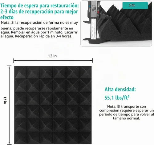 Vista 2 de Paquete de 50 paneles de espuma acústica, 2 paneles de espuma a prueba de sonido diseñados piramidalmente para paredes, paneles de sonido de alta