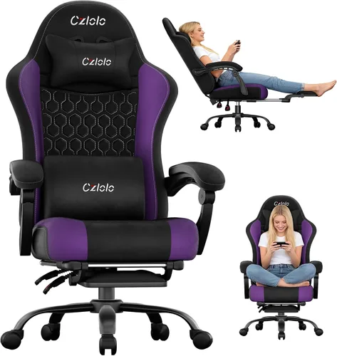 Vista 11 de Czlolo Silla de juegos grande y alta de tela con reposapiés extendido