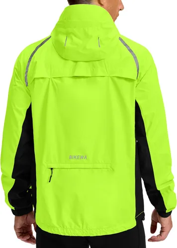 Vista 2 de Bikewa - Chaqueta de lluvia para hombre, impermeable, para ciclismo, con capucha, ligera, plegable, cortavientos para bicicleta, chaqueta de running
