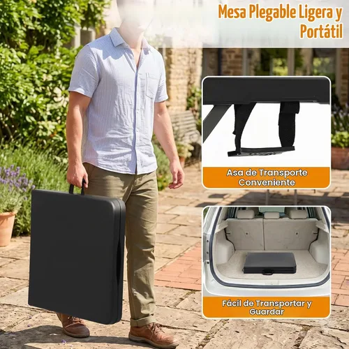 Vista 6 de HKLGorg Mesa plegable de 4 pies, mesa plegable de plástico de altura Negro