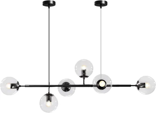 Vista 10 de BOKT Moderna lámpara colgante de bola de cristal de 6 luces para isla de cocina, lámpara colgante lineal para sala de estar, comedor