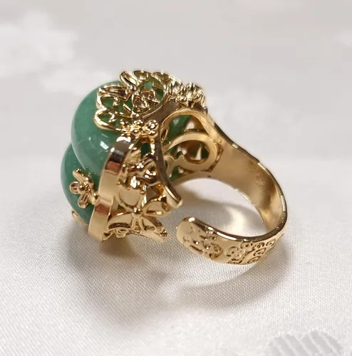 Vista 3 de Hanbok Anillo Jade Corea Accesorio Tradicional Mujer Junior Natural Verde Claro Tamaño Ajustable R002 Oro, Jade