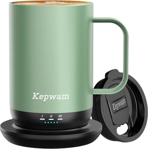 Vista 10 de Kepwam Taza de Café Autocalentante T1, Taza de Café Recargable Calentada de 16oz, Taza de Café Inteligente con Calentamiento Controlado por