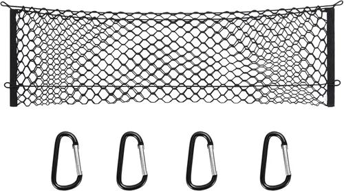 Vista 8 de MICTUNING - Red de carga para caja de camión, red de carga elástica de 49 x 15.2 pulgadas, elástica a 60 pulgadas con 4 mosquetones de metal