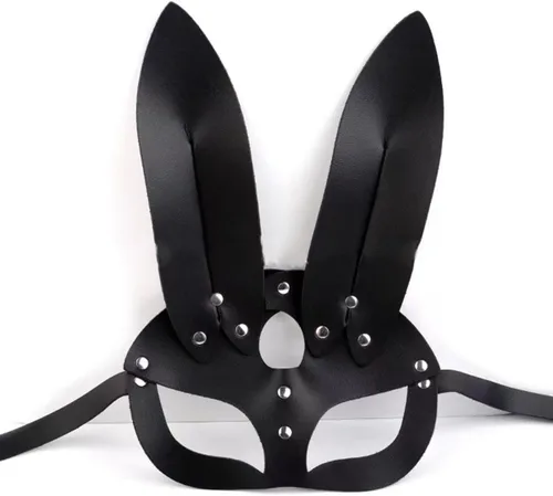 Vista 2 de Máscara de cuero, máscara de conejo, máscara de conejo de cuero, máscara de conejo de fiesta de cosplay, máscara remachada de cuero de conejo