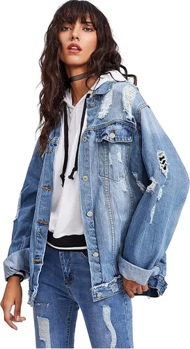 Vista 4 de Chaqueta Floerns de jeans informal de manga larga desgastada para mujer