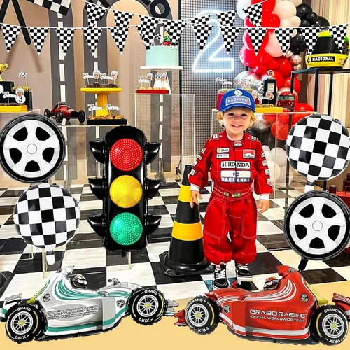 Vista 4 de Globos de auto de carreras para decoraciones de cumpleaños de carreras