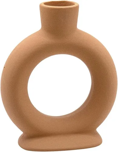 Vista 3 de Koyal Wholesale Portavelas de cerámica abstractos para candelabros, juego de 3 - terracota mate