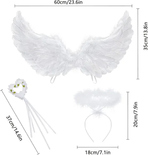 Vista 7 de Latocos Alas de ángel y halo para adultos alas de ángel blancas para niños con varita disfraz de Halloween juego de simulación para mujeres niñas