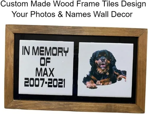Vista 2 de Mirror Mania Marco de madera personalizado con azulejos grandes de 6 x 6 pulgadas, diseño de fotos y nombres para colgar en la pared, marco de fotos