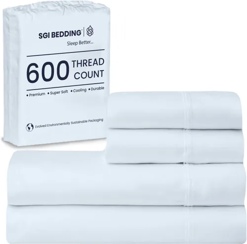 Vista 10 de SGI Bedding - Juego de sábanas de 600 hilos, 4 piezas, 100% de algodón egipcio, tamaño completo, juego de sábanas con bolsillo profundo de 38 cm