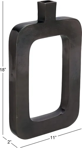 Vista 3 de Deco 79 Jarrón contemporáneo de aluminio negro, 18 x 11 x 2 pulgadas