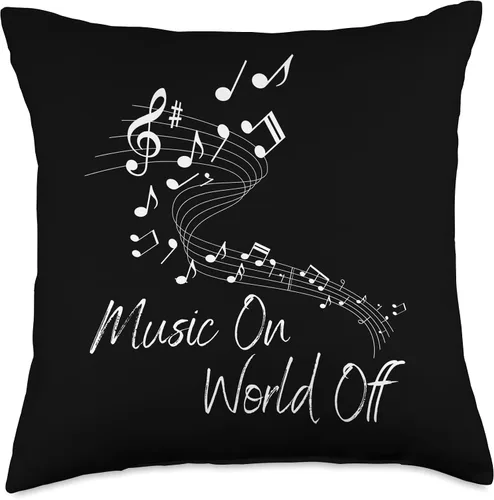 Vista 4 de Music On World Off Notas Musicales Para Músicos Throw Pillow