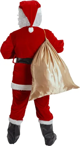 Vista 3 de Kofero Disfraz de Papá Noel para hombre, traje de Papá Noel para adultos, 11 piezas, terciopelo de lujo, traje de Navidad, fiesta de vacaciones, Rojo