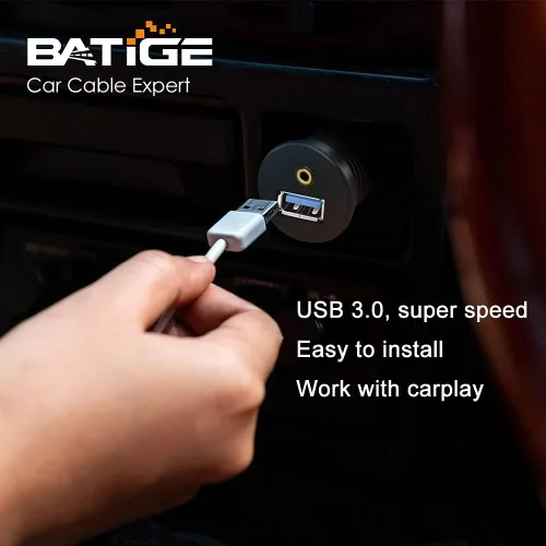Vista 5 de Paquete de 2 cables USB 3.0 y 0.138 in para montaje en automóvil de 0.138 in + extensión AUX USB 3.0 para tablero de salpicadero, cable de montaje