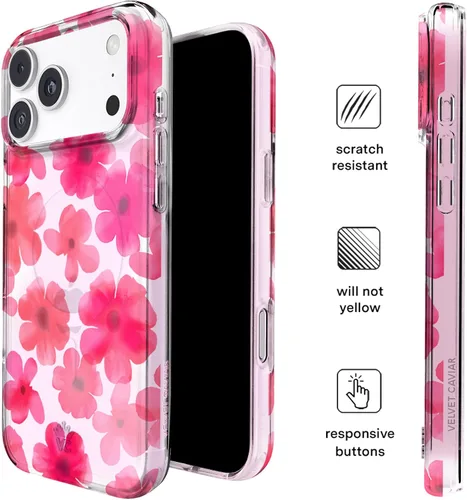 Vista 802 de VELVET CAVIAR Funda para iPhone 15, compatible con MagSafe, probada contra caídas de 10 pies, fundas protectoras de diseño, leopardo color rosa