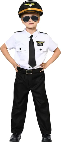 Vista 2 de Disfraz de piloto para niños, traje de avión con sombrero, accesorios