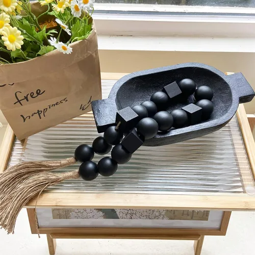 Vista 205 de OMISHE Guirnalda de cuentas de madera extra grande con cuentas de madera y borlas de 1.6 pulgadas de diámetro, cuentas decorativas rústicas de 41