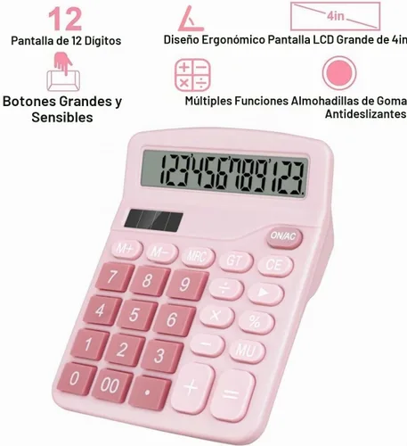 Vista 3 de Bonita calculadora básica de escritorio para niños, doble energía solar y de batería, 4 funciones simples y cálculos financieros básicos con botones