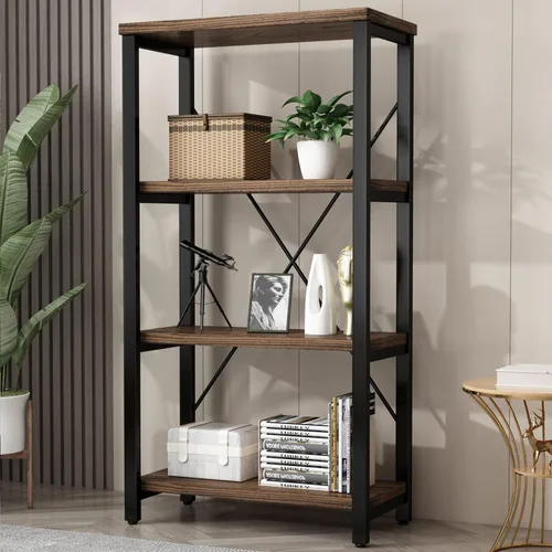Vista 7 de AY-AOYUAN Librerías industriales de madera maciza de 3 niveles, estantería abierta Etagere con marco de metal, organizador de almacenamiento
