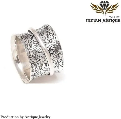 Vista 2 de Anillo giratorio de plata de ley 925 con flores para mujer, anillo para aliviar la ansiedad, anillo de meditación