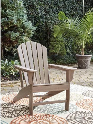 Vista 7 de Diseño de autor por Ashley - Silla para patio exterior Sundown Treasure Adirondack de HDPE, color marrón claro