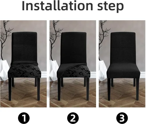 Vista 5 de Fundas para silla de comedor – Fundas elásticas para silla, protector decorativo impermeable, desmontables, lavables y elásticas, de licra universal.