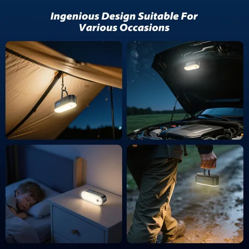Vista 8 de Clemas Linterna LED Portátil para Acampada, Luces Recargables con Sensor de Movimiento, Luces USB Ligeras Colgantes para Tienda, Luz Magnética